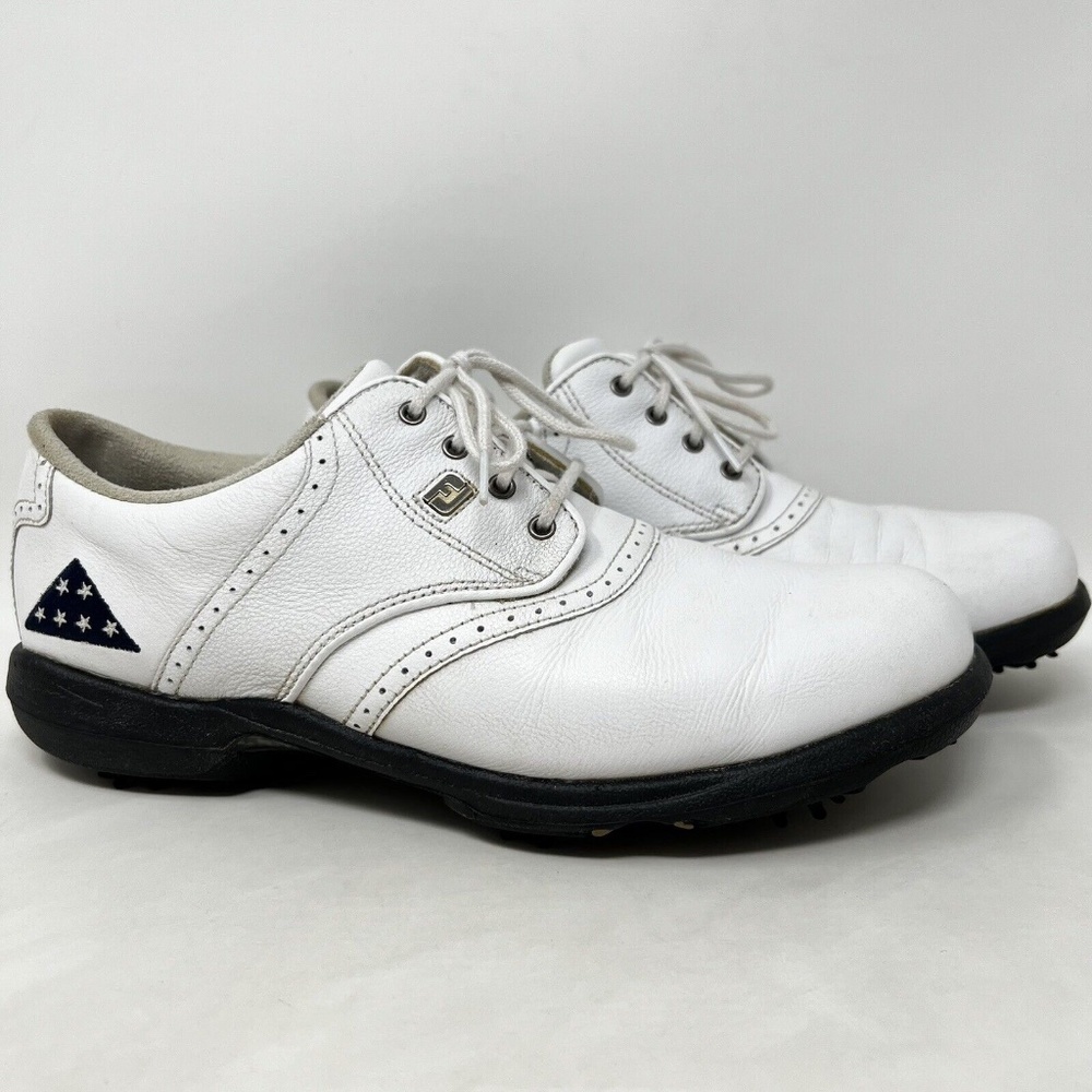 FootJoy Dryjoys sz 8.5 M White Fold Of Honor Leather Saddle Golf Shoes